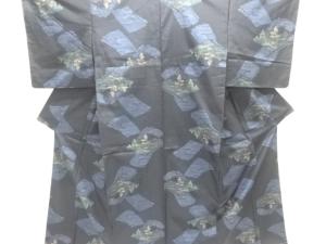 色紙に草木模様織出し手織り紬着物